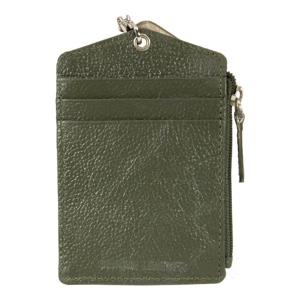 ID Lanyard Card Holder in Genuine Leather with Long Metal Chain - Picture 8 of 10